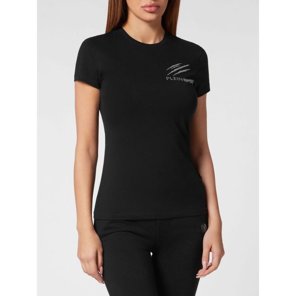 Plein Sport Women Slim Fit Cotton T-Shirt Plein Sport With Contrast Glitter Logo